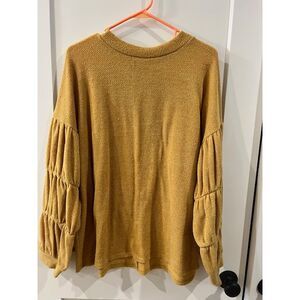 Geegee Mustard Yellow Knit Sweater Balloon Sleeves Cozy Fall Winter Pullover